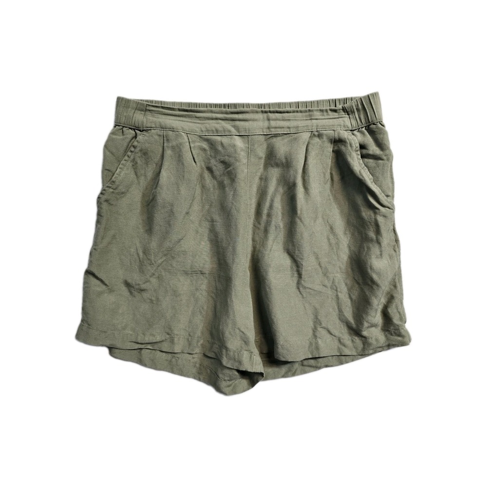 A New Day Women's  Linen Blend Short  Green Pull On M Pleated